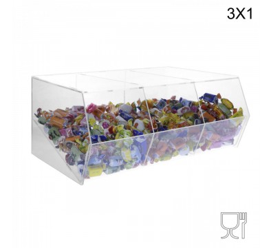 E-222 Ter - Porta caramelle in plexiglass trasparente SENZA sportello con Ripiano Inclinato