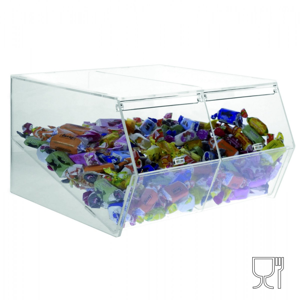 E-494 bis - Porta caramelle in plexiglass trasparente CON sportello e Ripiano Inclinato