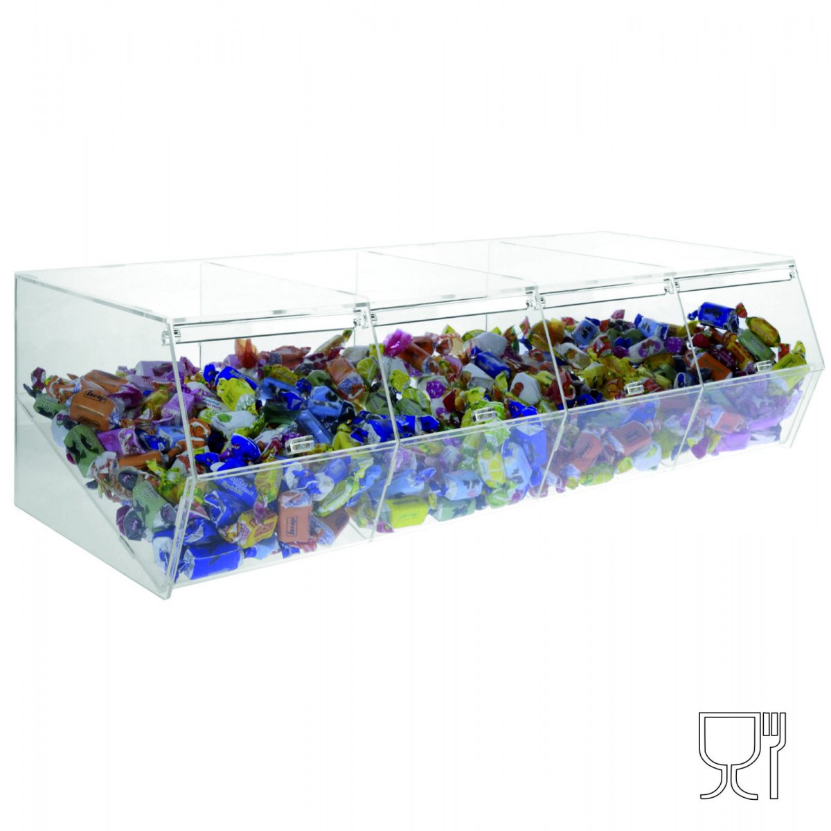 E-495 - Porta caramelle in plexiglass trasparente CON sportello e Ripiano Inclinato