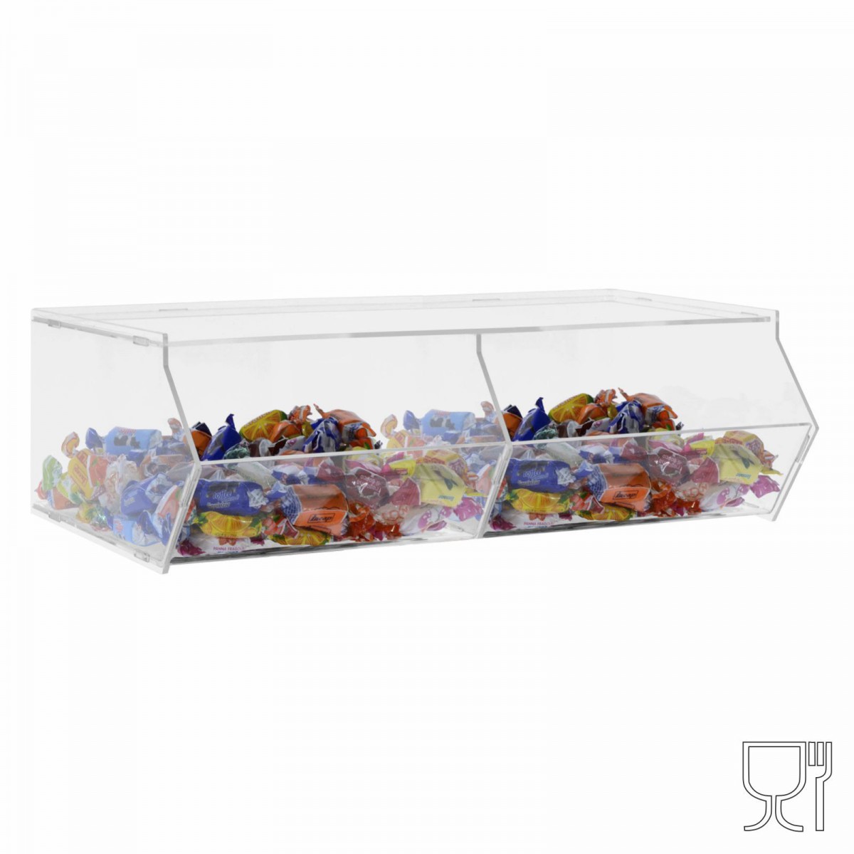 Porta caramelle in plexiglass trasparente CON sportello a 4 scomparti orizzontali 