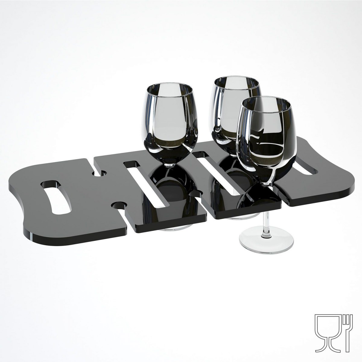 E-612 - Vassoi vino in plexiglass nero per bicchieri di spumante o vino - Spessore 10 mm