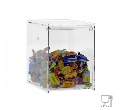 E-649 - Porta caramelle da banco o da parete in plexiglass trasparente CON sportello da affiancare l'uno con l'altro