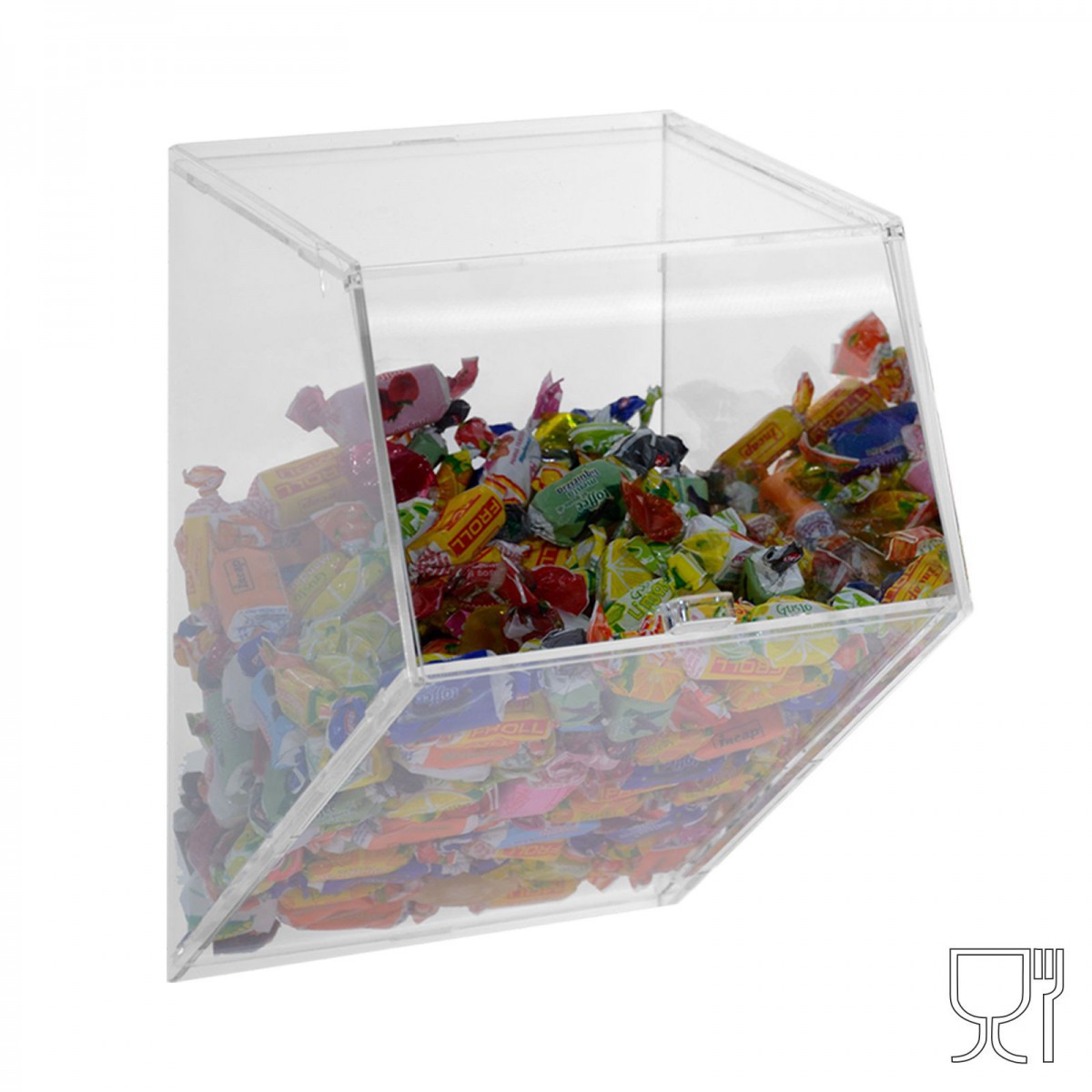 E-651 - Porta caramelle da parete in plexiglass trasparente CON sportello