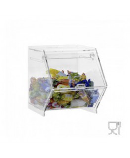 E-659 - Porta caramelle da banco o da parete in plexiglass trasparente CON sportello a scomparsa