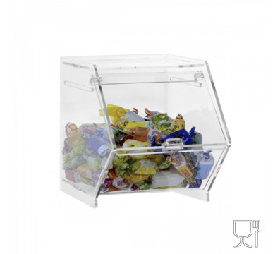 E-659 - Porta caramelle da banco o da parete in plexiglass trasparente CON sportello a scomparsa