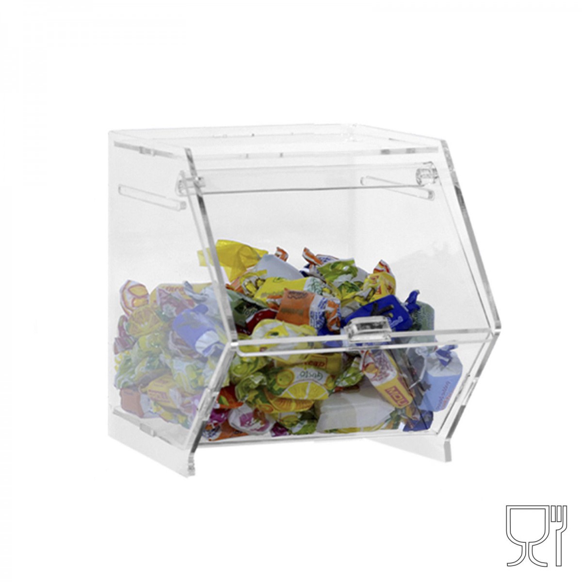 E-659 - Porta caramelle da banco o da parete in plexiglass trasparente CON sportello a scomparsa
