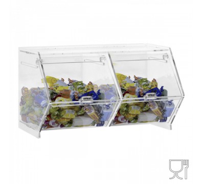 E-660 - Porta caramelle da banco o da parete in plexiglass trasparente CON sportello a scomparsa