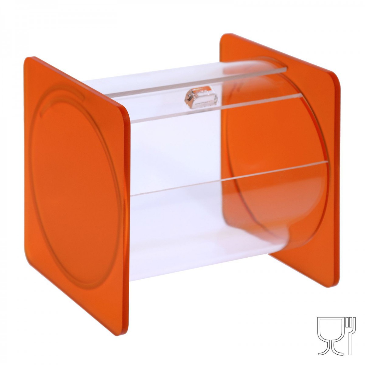 E-664 - Portacaramelle sezione circolare in plexiglass trasparente con laterali in satinato Arancione