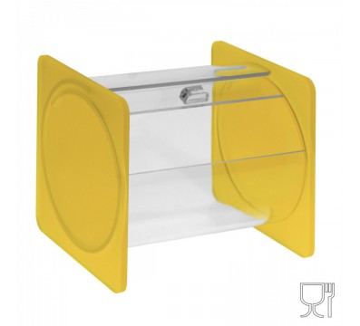 E-667 - Portacaramelle sezione circolare in plexiglass trasparente con laterali in satinato GIALLO