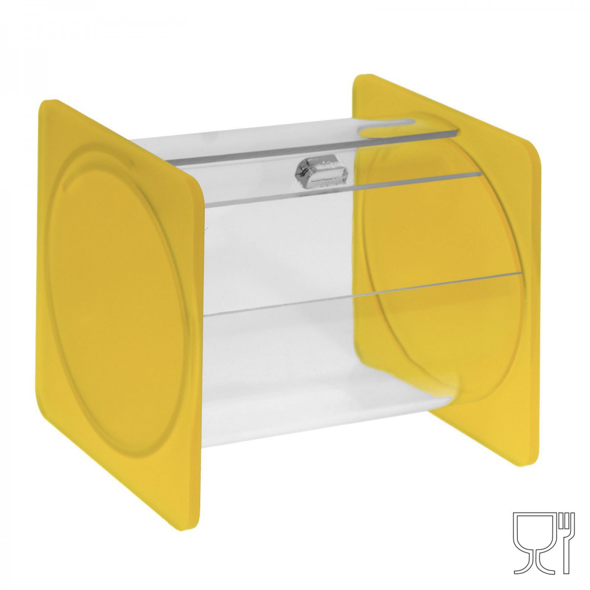 E-667 - Portacaramelle sezione circolare in plexiglass trasparente con laterali in satinato GIALLO