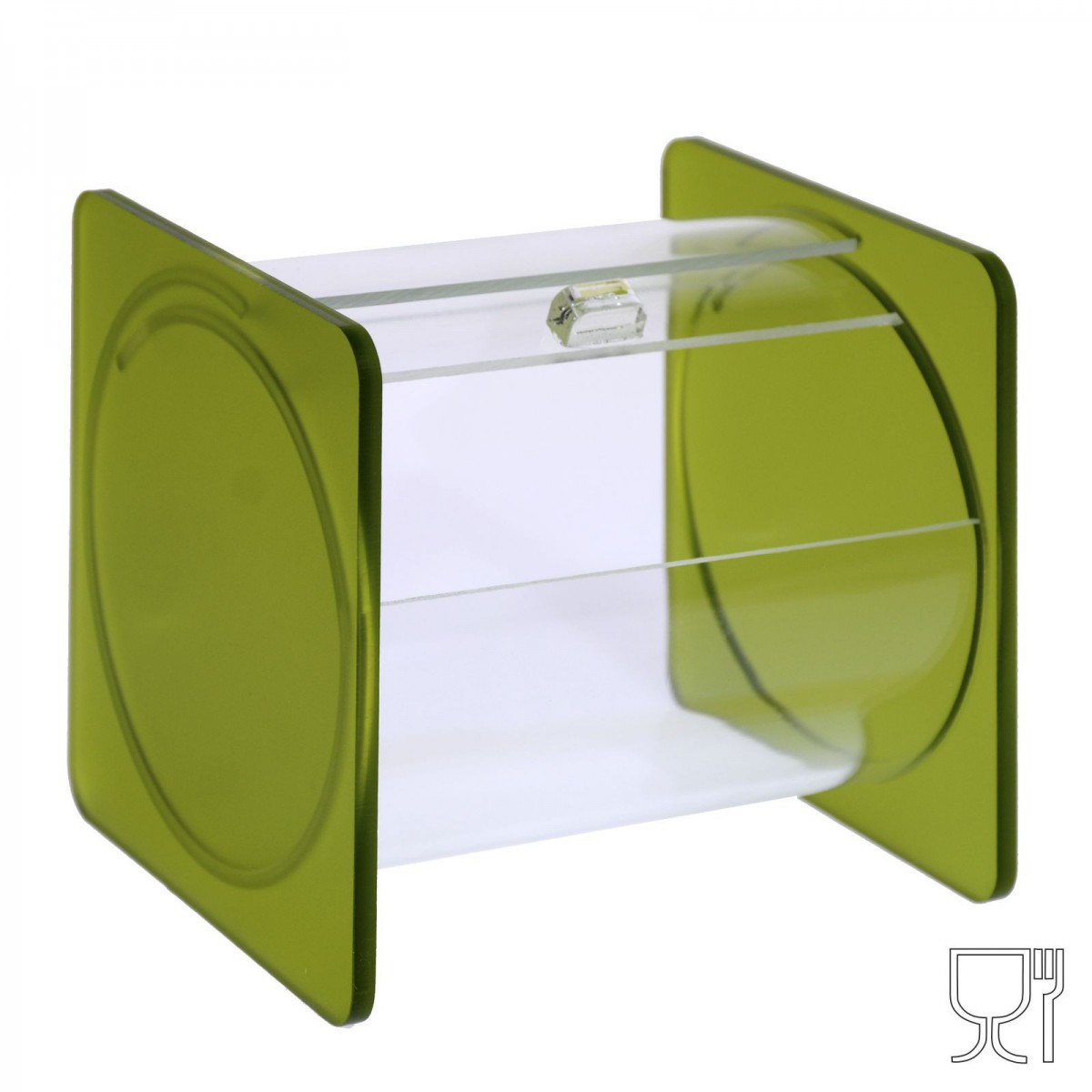 E-669 - Portacaramelle sezione circolare in plexiglass trasparente con laterali in satinato VERDE