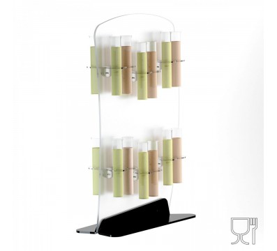 E-676 FFO - Espositore multiuso in plexiglass nero e satinato per finger fooda 2 ripiani