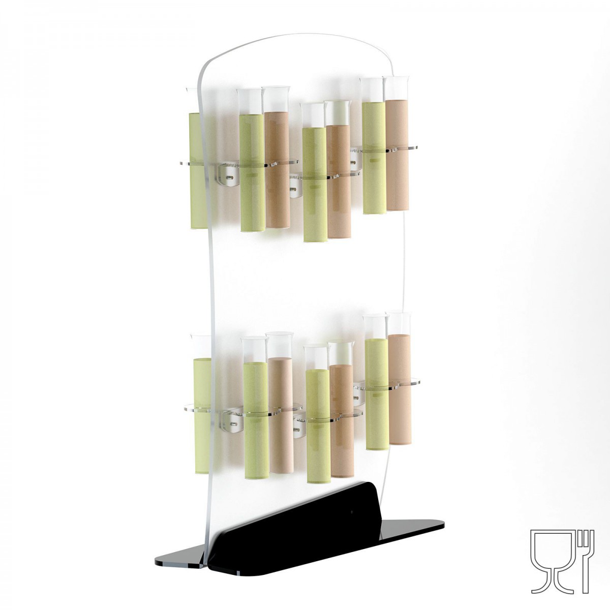 E-676 FFO - Espositore multiuso in plexiglass nero e satinato per finger fooda 2 ripiani