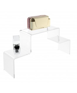 E-115 AL-X - PERSONALIZZABILE - Scaletta - Alzatina Bifacciale 2 Livelli - Plexiglass Trasparente - Spessore 5 mm