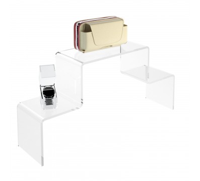 E-115 AL-X - PERSONALIZZABILE - Scaletta - Alzatina Bifacciale 2 Livelli - Plexiglass Trasparente - Spessore 5 mm