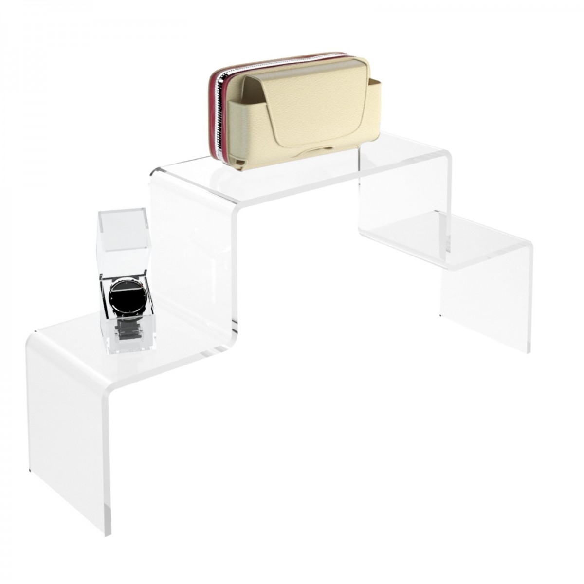 E-115 AL-X - PERSONALIZZABILE - Scaletta - Alzatina Bifacciale 2 Livelli - Plexiglass Trasparente - Spessore 5 mm