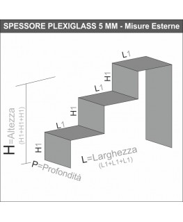 E-179 SCL-X - PERSONALIZZABILE - Scaletta - Alzatina Monofacciale 3 Livelli - Plexiglass Trasparente - Spessore 5 mm