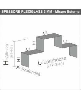 E-115 AL-X - PERSONALIZZABILE - Scaletta - Alzatina Bifacciale 2 Livelli - Plexiglass Trasparente - Spessore 5 mm