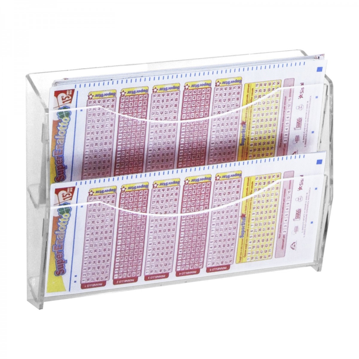 E-227 - Espositore schedine e gratta e vinci da parete in plexiglass trasparente