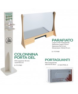 KIT E-717 PAR + E-711 PSD + E-523 POG-A - Kit Parafiato in legno e Pet trasparente - 102xh75 cm + Portadispenser + Porta guanti