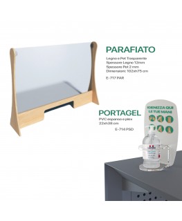KIT E-717 PAR + E-714 PSD - Kit Parafiato in legno e Pet trasparente - 102xh75 cm e Portadispenser da banco
