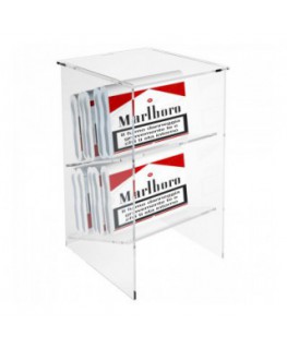 E-229 - Espositore porta buste di trinciato da banco in plexiglass trasparente con Ripiano Inclinato