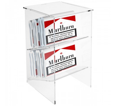 E-229 - Espositore porta buste di trinciato da banco in plexiglass trasparente con Ripiano Inclinato