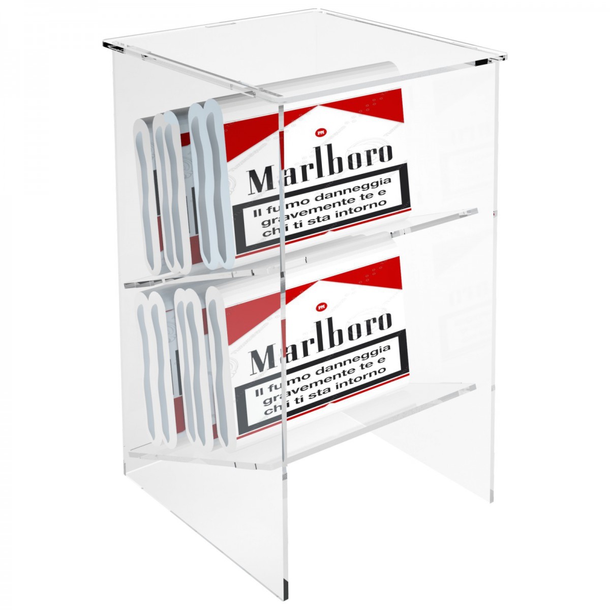 E-229 - Espositore porta buste di trinciato da banco in plexiglass trasparente con Ripiano Inclinato
