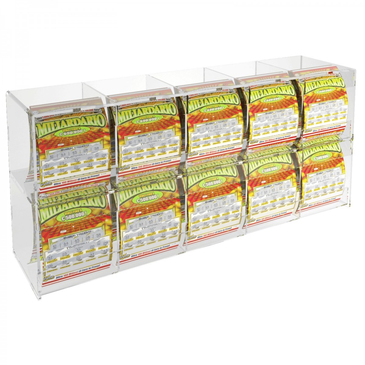 E-289 EGV-B1 - Espositore Gratta e Vinci da Banco in Plexiglass Trasparente a 10 contenitori SENZA SPORTELLO