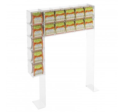 E-289 EGV-Q - Espositore Gratta e Vinci da banco in Plexiglass trasparente a 10 più 5 contenitori laterali SENZA SPORTELLO