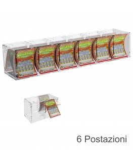 E-384 EGV-A - Espositore Gratta e Vinci da Banco o da Soffitto in Plexiglass trasparente a 6 contenitori CON SPORTELLINO