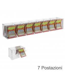 E-384 EGV-B - Espositore Gratta e Vinci da Banco o da Soffitto in Plexiglass Trasparente a 7 Contenitori CON SPORTELLINO