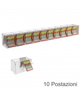 E-384 EGV-E - Espositore Gratta e Vinci da Banco o da Soffitto in Plexiglass Trasparente a 10 Contenitori CON SPORTELLINO