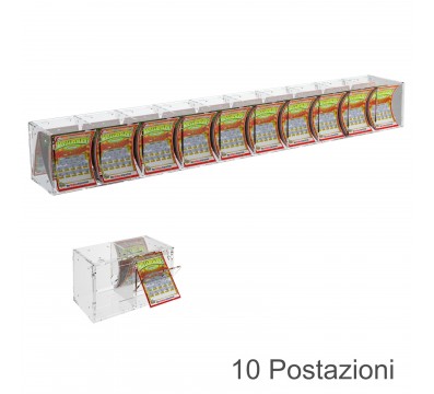 E-384 EGV-E - Espositore Gratta e Vinci da Banco o da Soffitto in Plexiglass Trasparente a 10 Contenitori CON SPORTELLINO