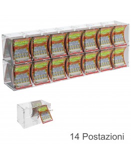 E-385 EGV-B - Espositore Gratta e Vinci da Banco o da Soffitto in Plexiglass Trasparente a 14 Contenitori CON SPORTELLINO