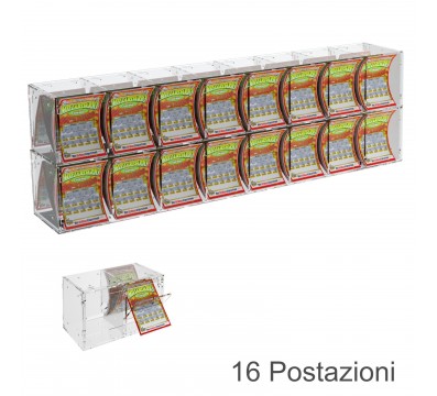 E-385 EGV-C - Espositore Gratta e Vinci da Banco o da Soffitto in Plexiglass Trasparente a 16 Contenitori CON SPORTELLINO