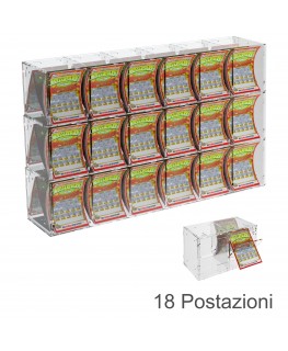 E-386 EGV-A - Espositore Gratta e Vinci da Banco o da Soffitto in Plexiglass Trasparente a 18 Contenitori CON SPORTELLINO