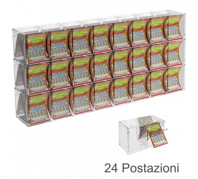 E-386 EGV-C - Espositore Gratta e Vinci da Banco o da Soffitto in Plexiglass Trasparente a 24 Contenitori CON SPORTELLINO