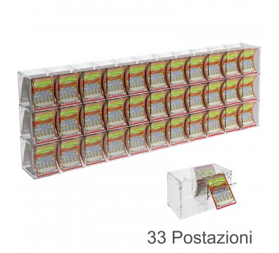 E-386 EGV-F - Espositore Gratta e Vinci da Banco o da Soffitto in Plexiglass Trasparente a 33 Contenitori CON SPORTELLINO