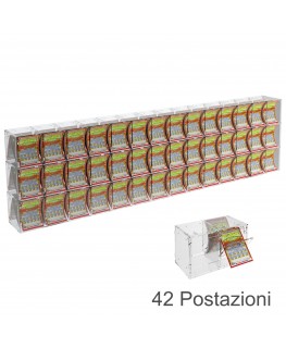 E-386 EGV-I - Espositore Gratta e Vinci da Banco o da Soffitto in Plexiglass Trasparente a 42 Contenitori CON SPORTELLINO
