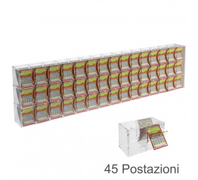 E-386 EGV-L - Espositore Gratta e Vinci da Banco o da Soffitto in Plexiglass Trasparente a 45 Contenitori CON SPORTELLINO