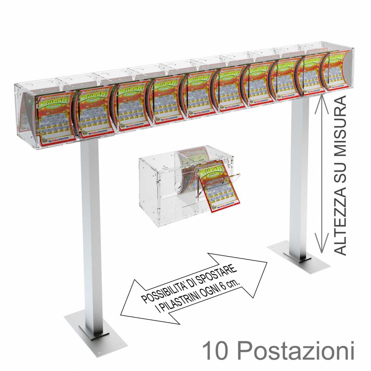 E-387 EGV-E - Espositore gratta e vinci da banco in plexiglass trasparente a 10 contenitori munito di sportellino frontale la...