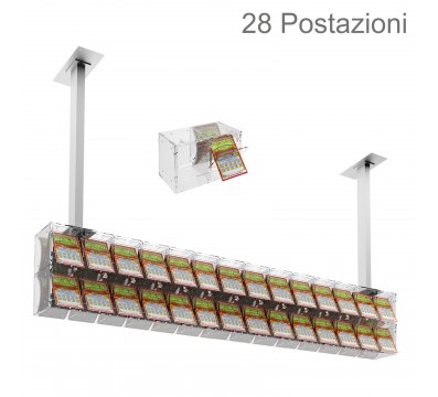 E-391 EGV-I - Espositore gratta e vinci da soffitto in plexiglass trasparente a 28 contenitori munito di sportellino frontale...