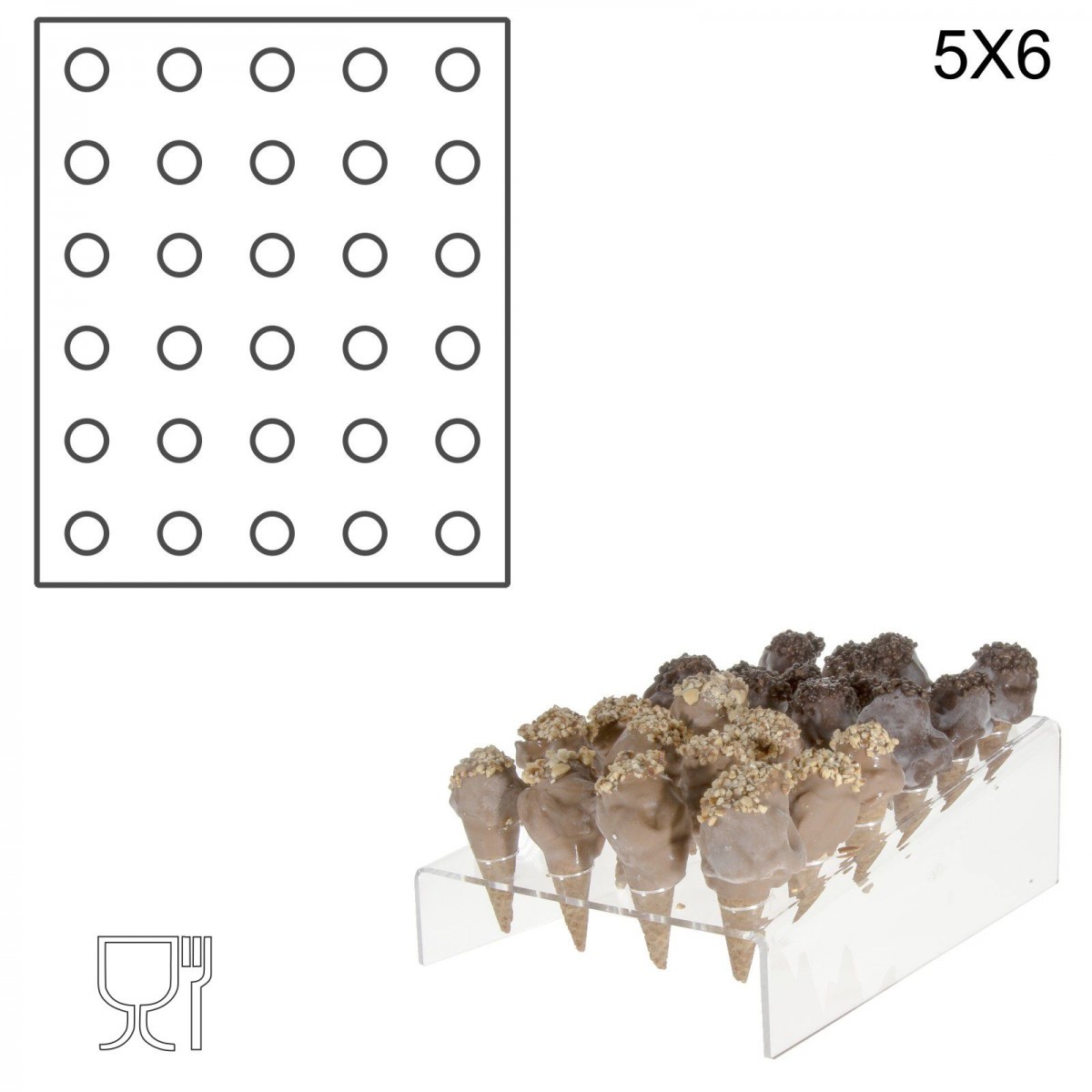 E-237 PCN-B - Porta Coni Mignon Inclinato da Banco in Plexiglass a 30 fori