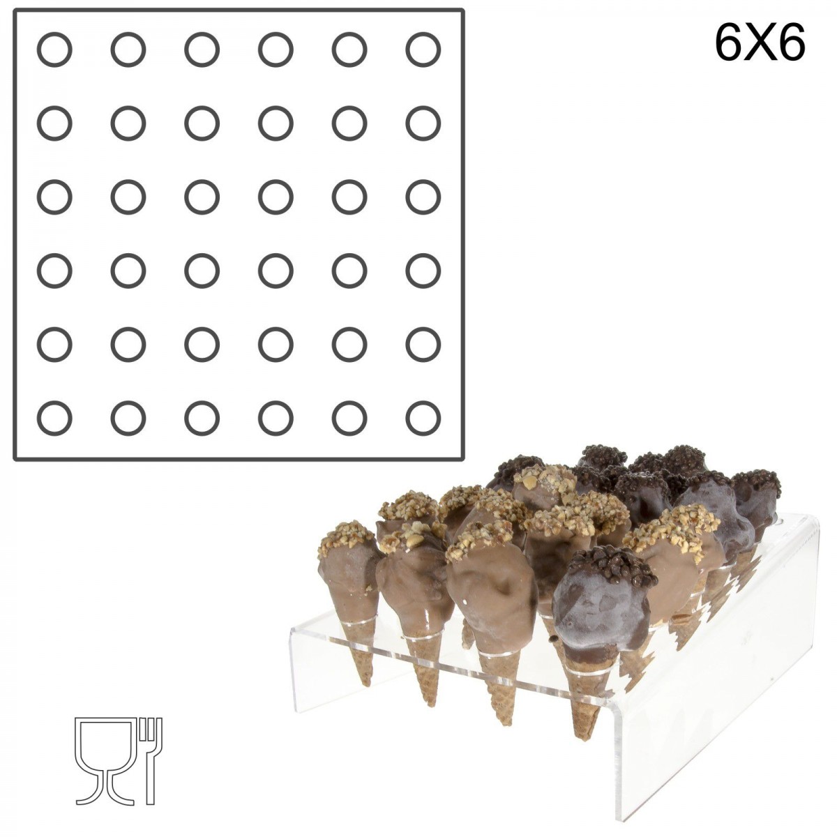 E-238 PCN-C - Porta coni mignon da banco in plexiglass a 36 fori
