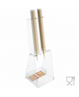 E-518 PCN-A - Porta coni gelato da banco a 2 colonne in plexiglass con porta cucchiaini