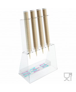 E-518 PCN-C - Porta coni gelato da banco a 4 colonne in plexiglass con porta cucchiaini