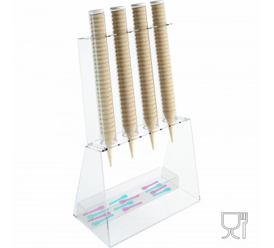 E-518 PCN-C - Porta coni gelato da banco a 4 colonne in plexiglass con porta cucchiaini