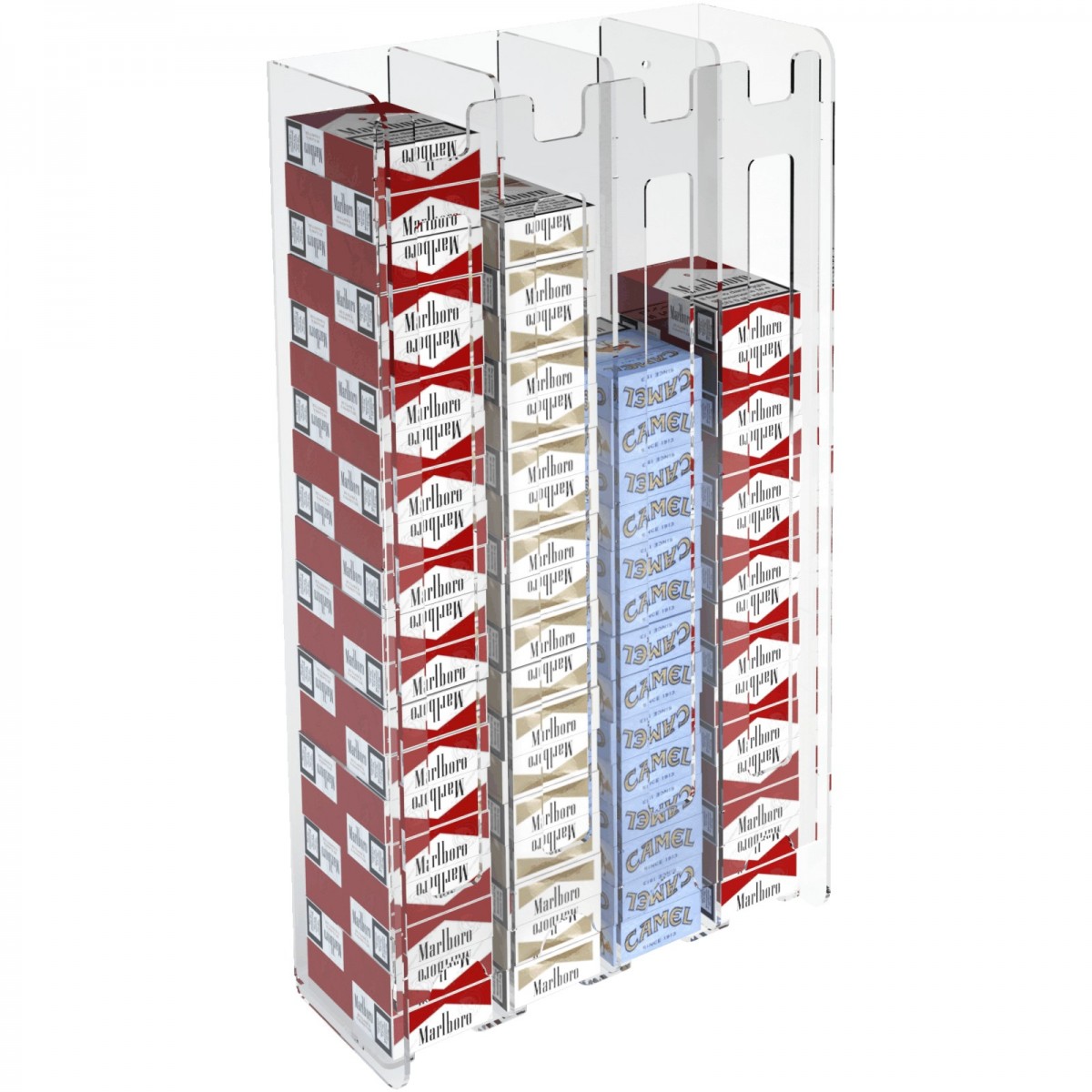 E-236 ESS-D - Espositore porta sigarette da parete in plexiglass trasparente per sigarette da 20 con 4 colonne