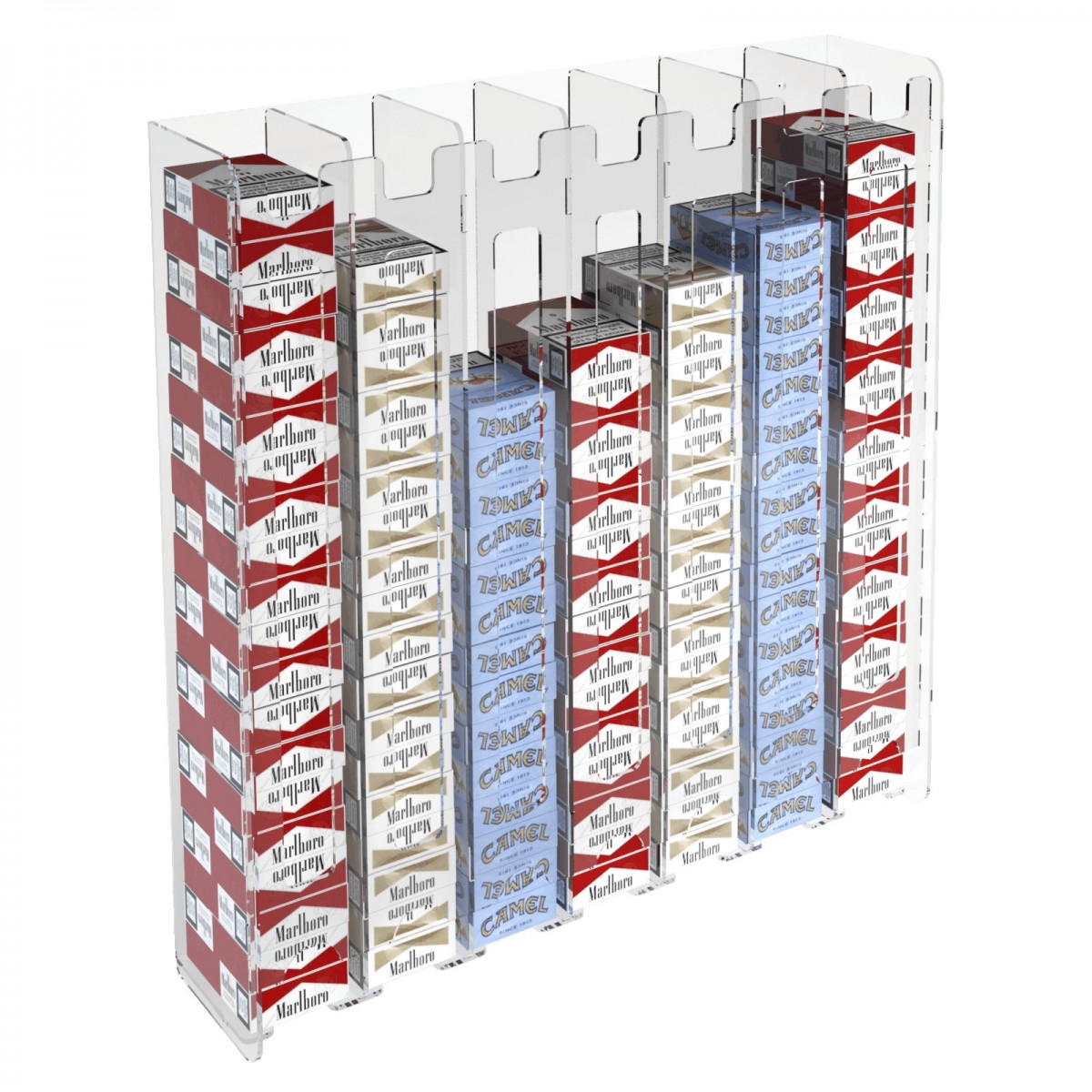 E-236 ESS-G - Espositore porta sigarette da parete in plexiglass trasparente per sigarette da 20 con 7 colonne